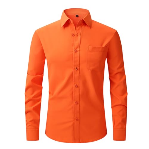 UHouse Hemd Herren Langarm Slim Fit Herrenhemd Baumwolle Freizeithemd Business Hemden Leichte Stehkragenhemd Stretch Anzug Hemd Bequeme Arbeitshemd Basic Oberhemden Blitzangebote Orange XXL von UHouse
