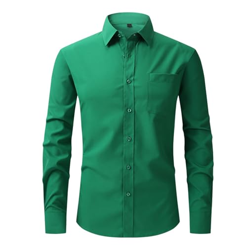 UHouse Hemd Herren Langarm Slim Fit Herrenhemd Baumwolle Freizeithemd Business Hemden Leichte Stehkragenhemd Stretch Anzug Hemd Bequeme Arbeitshemd Basic Oberhemden Grün S von UHouse