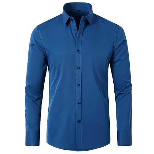 UHouse Hemd Herren Langarm Slim Fit Herrenhemd Baumwolle Freizeithemd Business Hemden Leichte Stehkragenhemd Stretch Anzug Hemd Bequeme Arbeitshemd Basic Oberhemden Himmelblau M von UHouse