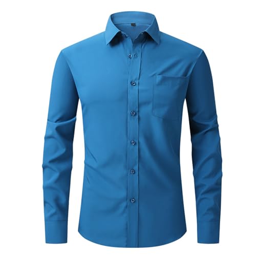 UHouse Hemd Herren Langarm Slim Fit Herrenhemd Baumwolle Freizeithemd Business Hemden Leichte Stehkragenhemd Stretch Anzug Hemd Bequeme Arbeitshemd Basic Oberhemden Warehouse Deal Marineblau L von UHouse
