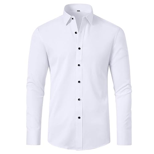UHouse Hemd Herren Langarm Slim Fit Herrenhemd Baumwolle Freizeithemd Business Hemden Leichte Stehkragenhemd Stretch Anzug Hemd Bequeme Arbeitshemd Basic Oberhemden Weiß M von UHouse