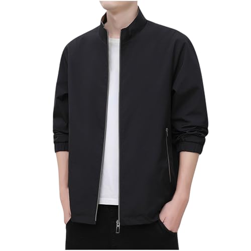 UHouse Herren Bomberjacke Freizeit Jacke Dünne Übergangsjacke Mode Jacken mit Reißverschluss Leichte Blouson Herbst Softshelljacke Oversize Windjacke Schwarz 5XL von UHouse