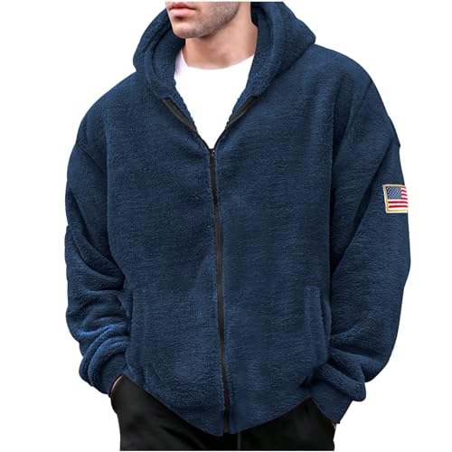 UHouse Herren Fleecejacke Warm Kapuzenjacke Retro Fleece Jacke Herbst Fleece Jacke Oversized Windjacke Leichte Windbreaker Outdoor Arbeitsjacke Große Größen Jacke Blitzangebote Des Tages Marine XL von UHouse