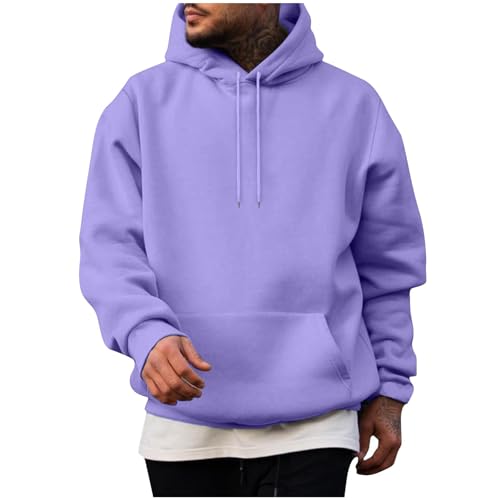UHouse Herren Hoodie Baumwolle Casual Sweatshirt mit Kapuze Y2k Hoodies Bequeme Kapuzenpullover Freizeit Kapuzenpulli Einfarbig Hoody Männer Winter Herbst Pullover Sweater Kapuzenjacke Lila 3XL von UHouse