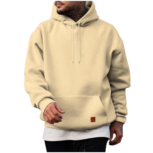 UHouse Herren Hoodie Baumwolle Casual Sweatshirt mit Kapuze Y2k Hoodies mit Taschen Kapuzenpullover Freizeit Kapuzenpulli Einfarbig Hoody Männer Winter Herbst Pullover Sweater Kapuzenjacke Beige 3XL von UHouse