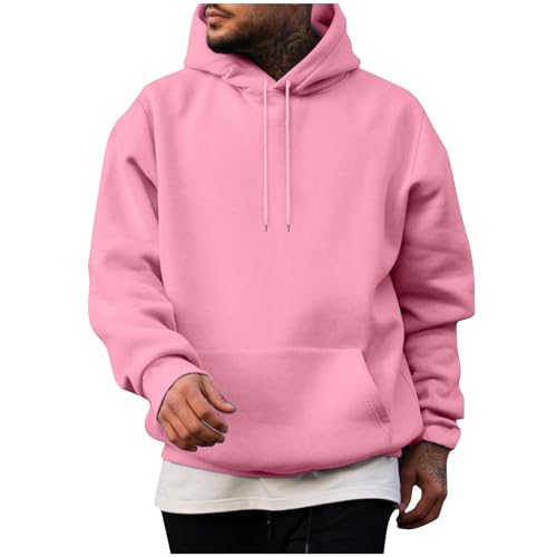 UHouse Herren Hoodie Baumwolle Sweatshirt mit Kapuze Y2k Hoodies Bequeme Kapuzenpullover Freizeit Kapuzenpulli Einfarbig Hoody Männer Winter Herbst Pullover Sweater Kapuzenjacke Rosa XXL von UHouse