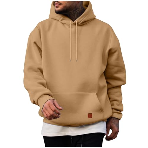 UHouse Herren Hoodie Baumwolle Sweatshirt mit Kapuze Y2k Hoodies mit Taschen Casual Kapuzenpullover Freizeit Kapuzenpulli Einfarbig Hoody Männer Winter Herbst Pullover Sweater Kapuzenjacke Khaki M von UHouse