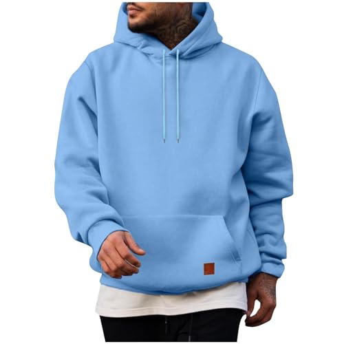 UHouse Herren Hoodie Baumwolle Sweatshirt mit Kapuze Y2k Hoodies mit Taschen Kapuzenpullover Freizeit Kapuzenpulli Einfarbig Hoody Männer Winter Herbst Pullover Sweater Kapuzenjacke Himmelblau M von UHouse