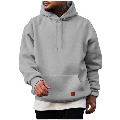 UHouse Herren Hoodie Casual Kapuzenpullover Baumwolle Sweatshirt mit Kapuze Y2k Hoodies mit Taschen Freizeit Kapuzenpulli Einfarbig Hoody Männer Winter Herbst Pullover Sweater Kapuzenjacke Grau XL von UHouse