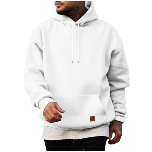 UHouse Herren Hoodie Casual Kapuzenpullover Baumwolle Sweatshirt mit Kapuze Y2k Hoodies mit Taschen Freizeit Kapuzenpulli Einfarbig Hoody Männer Winter Herbst Pullover Sweater Kapuzenjacke Weiß XL von UHouse