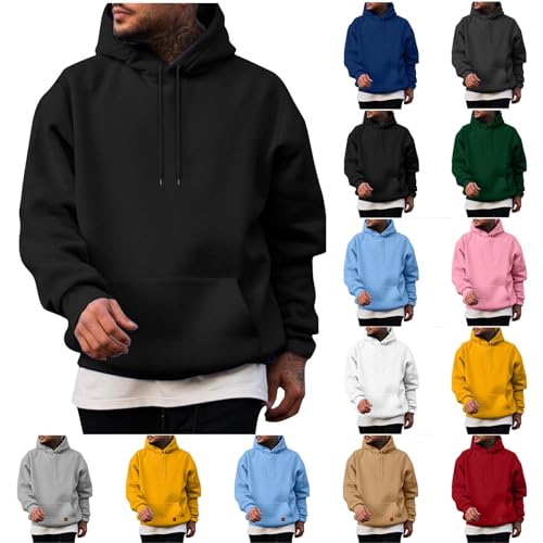 UHouse Herren Hoodie Casual Sweatshirt Baumwolle mit Kapuze Y2k Hoodies Bequeme Kapuzenpullover Freizeit Kapuzenpulli Einfarbig Hoody Männer Winter Herbst Pullover Sweater Kapuzenjacke Schwarz M von UHouse