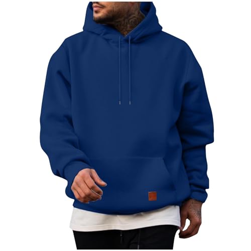 UHouse Herren Hoodie Casual Sweatshirt Baumwolle mit Kapuze Y2k Hoodies mit Taschen Kapuzenpullover Freizeit Kapuzenpulli Einfarbig Hoody Männer Winter Herbst Pullover Sweater Kapuzenjacke Blau 3XL von UHouse