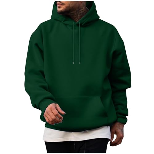 UHouse Herren Hoodie Casual Sweatshirt mit Kapuze Y2k Hoodies Baumwolle Kapuzenpullover Freizeit Kapuzenpulli Einfarbig Hoody Männer Winter Herbst Pullover Sweater Kapuzenjacke Armeegrün S von UHouse