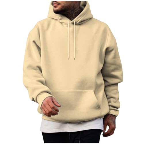 UHouse Herren Hoodie Casual Sweatshirt mit Kapuze Y2k Hoodies Bequeme Kapuzenpullover Baumwolle Freizeit Kapuzenpulli Einfarbig Hoody Männer Winter Herbst Pullover Sweater Kapuzenjacke Beige XL von UHouse