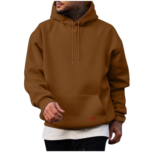 UHouse Herren Hoodie Casual Sweatshirt mit Kapuze Y2k Hoodies Bequeme Kapuzenpullover Baumwolle Freizeit Kapuzenpulli Einfarbig Hoody Männer Winter Herbst Pullover Sweater Kapuzenjacke Braun XXL von UHouse