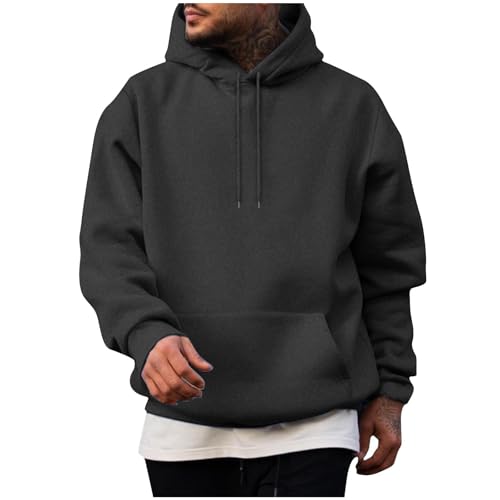 UHouse Herren Hoodie Casual Sweatshirt mit Kapuze Y2k Hoodies Bequeme Kapuzenpullover Baumwolle Freizeit Kapuzenpulli Einfarbig Hoody Männer Winter Herbst Pullover Sweater Kapuzenjacke Dunkelgrau XL von UHouse