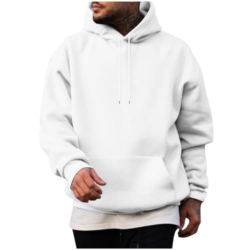 UHouse Herren Hoodie Casual Sweatshirt mit Kapuze Y2k Hoodies Bequeme Kapuzenpullover Baumwolle Freizeit Kapuzenpulli Einfarbig Hoody Männer Winter Herbst Pullover Sweater Kapuzenjacke Weiß XL von UHouse