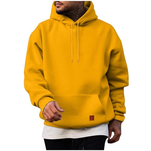 UHouse Herren Hoodie Casual Sweatshirt mit Kapuze Y2k Hoodies mit Taschen Kapuzenpullover Baumwolle Freizeit Kapuzenpulli Einfarbig Hoody Männer Winter Herbst Pullover Sweater Kapuzenjacke Gelb L von UHouse