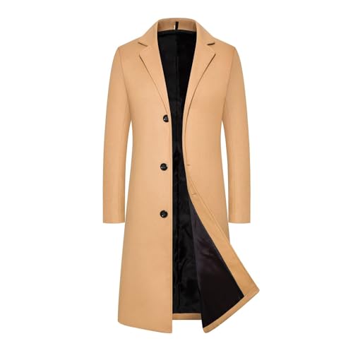 UHouse Herren Mantel Wolle Extra Lang Herbst Wollmantel Slim Fit Wintermantel Business Trenchcoat Freizeit Herren-Mäntel Stehkragen Übergangsmantel Große Größen Angebote Des Tages HeuteKhaki M von UHouse