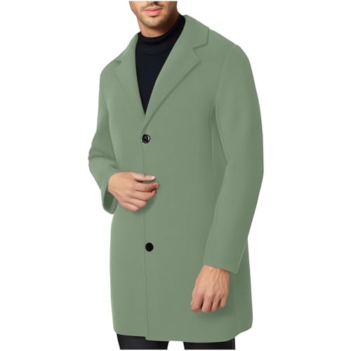 UHouse Herren Mantel Wolle Lang Angebote Wollmantel Slim Fit Wintermantel Blitzangebote Business Trenchcoat Freizeit Mäntel Stehkragen Übergangsmantel Große Größen BlitzangeboteGrün L von UHouse
