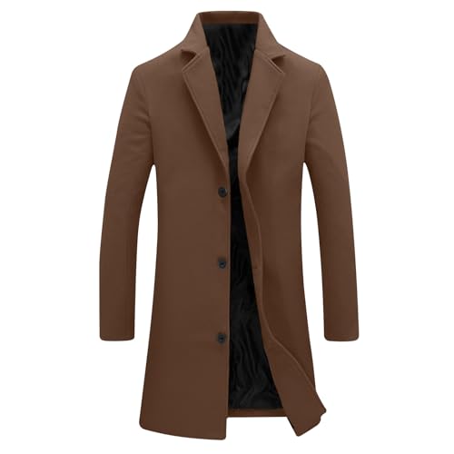UHouse Herren Mantel Wolle Lang Angebote Wollmantel Slim Fit Wintermantel Blitzangebote Business Trenchcoat Freizeit Herren-Mäntel Stehkragen Übergangsmantel Große Größen BlitzangeboteKaffee 5XL von UHouse