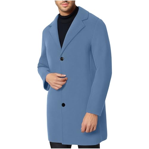 UHouse Herren Mantel Wolle Lang Angebote Wollmantel Slim Fit Wintermantel Blitzangebote Business Trenchcoat Freizeit Mäntel Stehkragen Übergangsmantel Große Größen Meine BestellungenBlau XL von UHouse