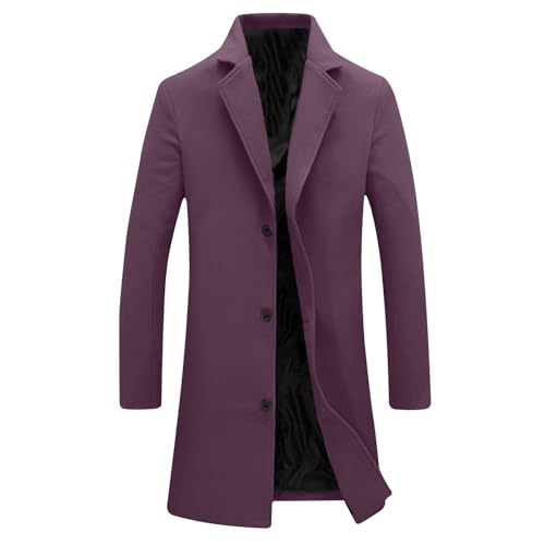 UHouse Herren Mantel Wolle Lang Angebote Wollmantel Slim Fit Wintermantel Blitzangebote Business Trenchcoat Freizeit Herren-Mäntel Stehkragen Übergangsmantel Große Größen Warehouse DealLila XL von UHouse