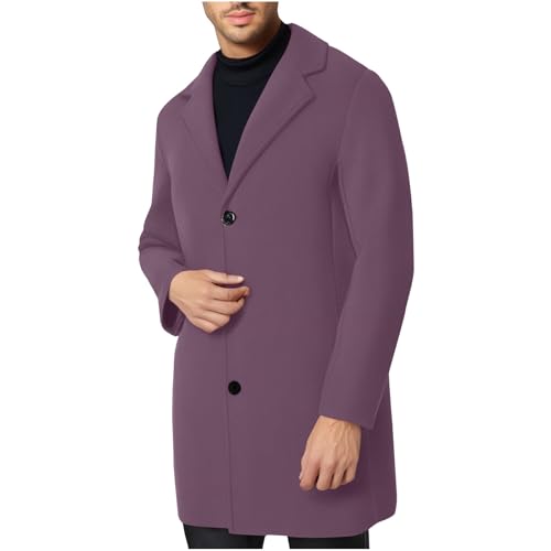 UHouse Herren Mantel Wolle Lang Angebote Wollmantel Slim Fit Wintermantel Blitzangebote Business Trenchcoat Freizeit Mäntel Stehkragen Übergangsmantel Warehouse Deals AngeboteLila 4XL von UHouse
