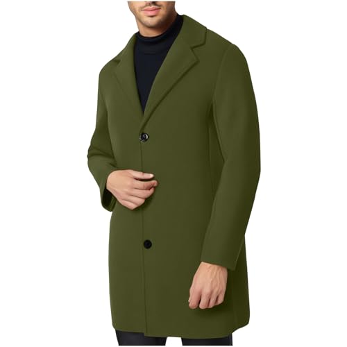 UHouse Herren Mantel Wolle Lang Herbst Angebote Wollmantel Slim Fit Wintermantel Business Trenchcoat Freizeit Mäntel Stehkragen Übergangsmantel Große Größen Sale Angebote Grün 3XL von UHouse