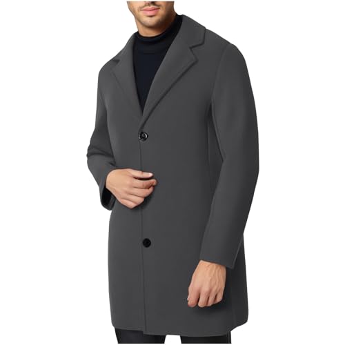 UHouse Herren Mantel Wolle Lang Herbst Wollmantel Slim Fit Wintermantel Business Trenchcoat Freizeit Herren-Mäntel Stehkragen Übergangsmantel Große Größen Angebote Des Tages Heute Dunkelgrau M von UHouse