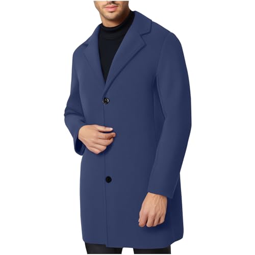 UHouse Herren Mantel Wolle Lang Herbst Wollmantel Slim Fit Wintermantel Business Trenchcoat Sale Freizeit Mäntel Stehkragen Übergangsmantel Große Größen Meine Bestellungen Anzeigen Marineblau L von UHouse