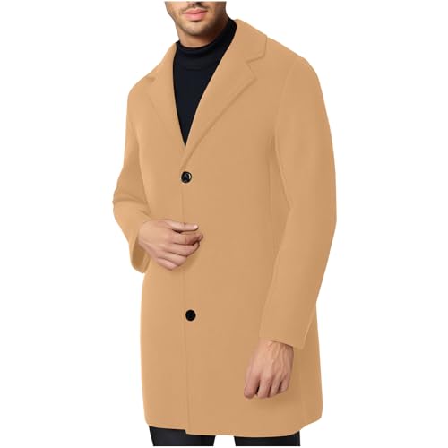 UHouse Herren Mantel Wolle Lang Winter Wollmantel Slim Fit Wintermantel Blitzangebote Business Trenchcoat Freizeit Mäntel Stehkragen Übergangsmantel Große Größen Warehouse Deal Khaki XL von UHouse