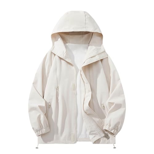 UHouse Herren Regenjacke Wasserdicht Atmungsaktiv Outdoorjacke Leichte Windjacke Regen Jacke Wanderjacke mit Kapuze Outdoor Softshelljack Bequeme Kapuzenjacke Khaki L von UHouse