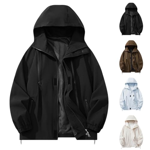 UHouse Herren Regenjacke Wasserdicht Atmungsaktiv Outdoorjacke Leichte Windjacke Regen Jacke Wanderjacke mit Kapuze Outdoor Softshelljack Freizeit Winterjacke Fahrradjacke Schwarz XXL von UHouse