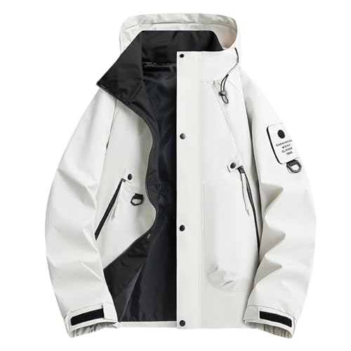 UHouse Herren Regenjacke Wasserdicht Outdoor Wanderjacke Atmungsaktiv Fahrradjacke Windjacke Leichte Outdoorjacke mit Kapuze Softshelljack Funktionsjacke Freizeitjacke Outlet Angebote Weiß 3XL von UHouse