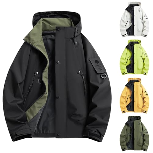 UHouse Herren Regenjacke Wasserdicht Outdoor Wanderjacke Atmungsaktiv Fahrradjacke Windjacke Leichte Outdoorjacke mit Kapuze Softshelljack Funktionsjacke Kapuzenjacke Schwarz XL von UHouse