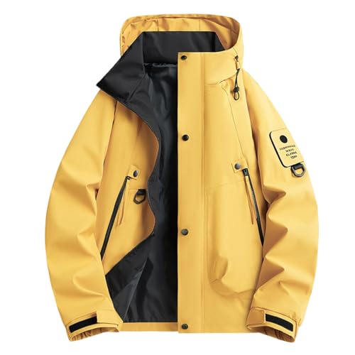 UHouse Herren Regenjacke Wasserdicht Outdoor Wanderjacke Atmungsaktiv Fahrradjacke Windjacke Leichte Outdoorjacke mit Kapuze Softshelljack Funktionsjacke Winterjacke Gelb XL von UHouse