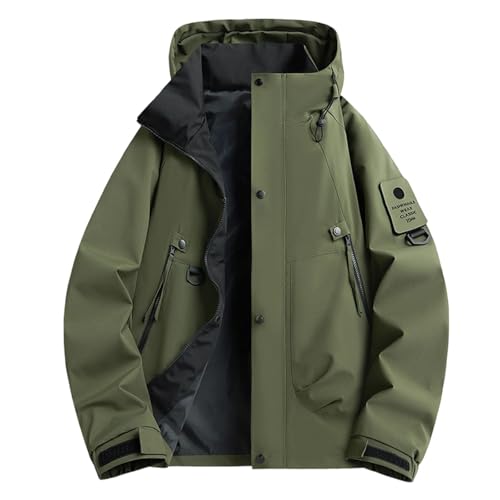 UHouse Herren Regenjacke Wasserdicht Outdoor Wanderjacke Atmungsaktiv Fahrradjacke Windjacke Leichte Outdoorjacke mit Kapuze Softshelljack Funktionsjacke Winterjacke Armeegrün 3XL von UHouse
