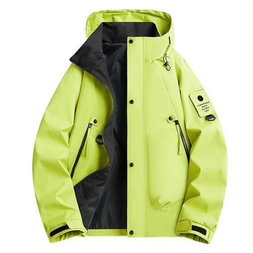 UHouse Herren Regenjacke Wasserdicht Outdoor Wanderjacke Atmungsaktiv Fahrradjacke Windjacke Leichte Outdoorjacke mit Kapuze Softshelljack Funktionsjacke Winterjacke Grün L von UHouse