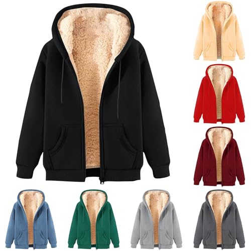 UHouse Herren Sweatjacke mit Kapuze Warm Winterjacke Gefüttert Zip Hoodie Fleece Sweatshirt Jacke Winter Kapuzenjacke Kapuzenpullover mit Reissverschluss Fleecejacke Dicke Freizeitjacke Schwarz S von UHouse