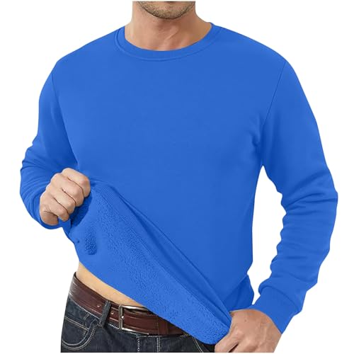 UHouse Herren Sweatshirt Winter Warm Pullover Gefüttert Rundhals Langarmshirt Fleece Pulli Einfarbig Fleecepullover Casual Sweatpullover Männer Winterpullover Sweater Arbeitspullover Blau M von UHouse