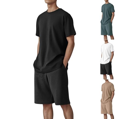 UHouse Herren T-Shirt Und Shorts Set 2 Teiliges Casual Outfit Zweiteiler Sommer Kurzer Trainingsanzug Männer Rundhal Sportanzug Freizeit Hausanzug Kurzarm Jogginganzüge Kurz Angebote Amazon Schwarz M von UHouse