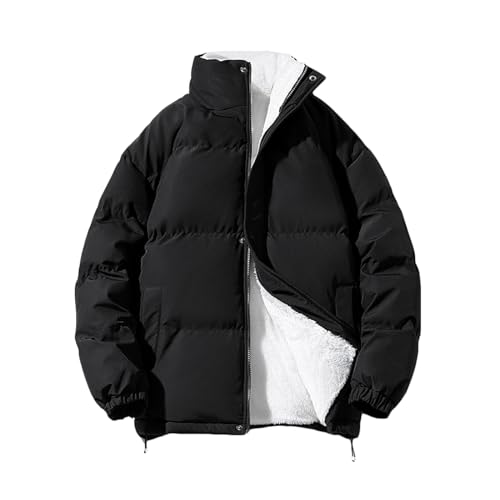 UHouse Herren Winterjacke ohne Kapuze Steppjacke Sportlich Blouson Jacke Bequeme Puffer Jacke Sportlich Herren-Jacken Oversized Herren-Jacken Mode Hemdjacke Lässig Daunenmantel Sale Schwarz L von UHouse