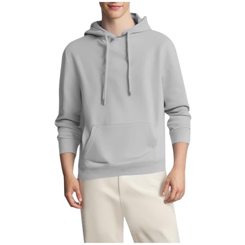 UHouse Hoodie Herren Angebote Basic Pullover mit Kapuze Freizeit Kapuzenpullover Sport Sweatshirt Leichte Hoody mit Taschen Baumwolle Herren-Sweatshirt Einfarbig Sweater Sale Grau L von UHouse