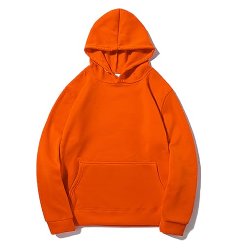 UHouse Hoodie Herren Baumwolle Herbst Kapuzenpullover Leichte Dünne Sweatshirt mit Kapuze Y2k Freizeit Hoody Männer Pullover Einfarbig Kapuzenpulli Kapuzenshirt Sport Sweatshirts Orange M von UHouse