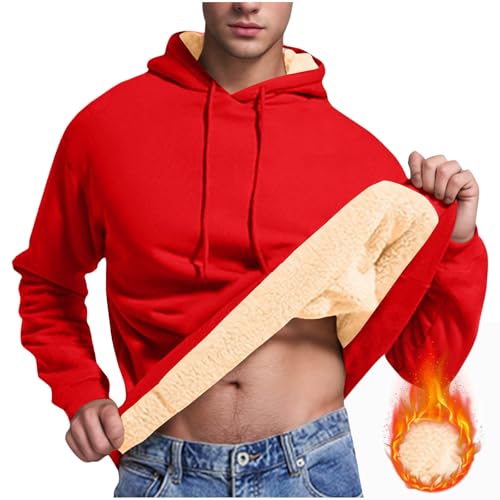 UHouse Hoodie Herren Baumwolle Warm Winter Kapuzenpullover Gefüttert Bequeme Hoody Männer Freizeit Sweatshirt mit Kapuze Pullover Fleece Kapuzenpulli Einfarbig Sweatjacke Rot 3XL von UHouse
