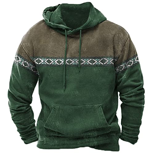 UHouse Hoodie Herren Freizeit Kapuzenpullover Aztec Pullover mit Kapuze Vintage Sweatshirt Sport Hoody Männer Cowboy Locker Kapuzenpulli Western Print Langarmshirt Meine Bestellungen Anzeigen Grün L von UHouse