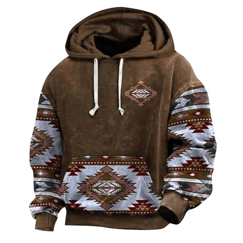 UHouse Hoodie Herren Freizeit Kapuzenpullover Aztec Pullover mit Kapuze Vintage Sweatshirt Sport Hoody Männer Cowboy Locker Kapuzenpulli Western Print Langarmshirt Warehouse Deals Angebote Braun XL von UHouse