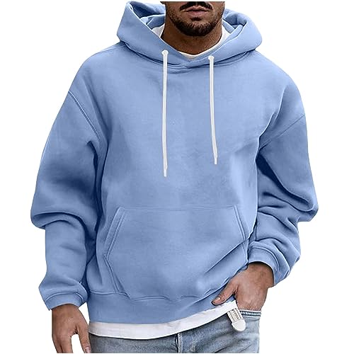 UHouse Hoodie Herren Freizeit Kapuzenpullover Mode Sweatshirt mit Kapuze Basic Hoody Männer Bequeme mit Kordelzug Herbst Kapuzenshirt Einfarbig Kapuzenpulli Angebote Hellblau XXL von UHouse