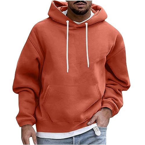 UHouse Hoodie Herren Freizeit Kapuzenpullover Mode Sweatshirt mit Kapuze Basic Hoody Männer Bequeme mit Kordelzug Herbst Kapuzenshirt Einfarbig Kapuzenpulli Warehouse Deal Orange XL von UHouse